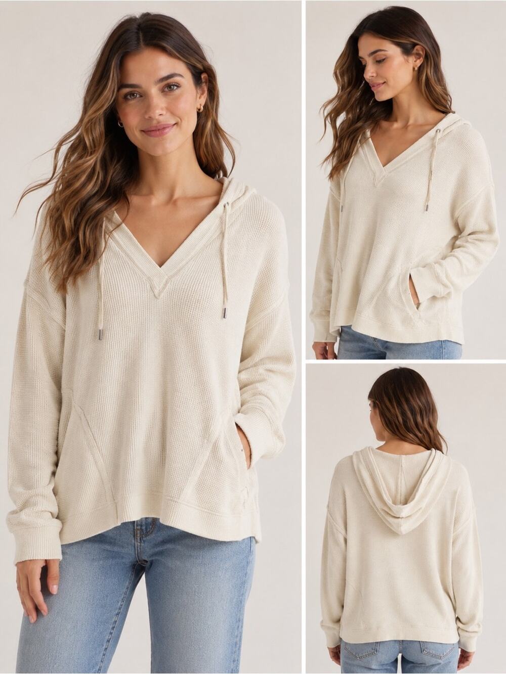 Altar’d State Intimates Cream Waffle Knit Hoodie Pullover Size Large
